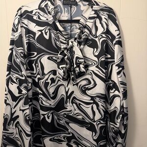 Eloquii Black & White Swirl Tie-Neck Top with matching pants